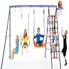 Swing Set for Backyard - Heavy Duty 6 in 1 Playground Sets 550lbs Upgrade Saucer Swing for Kids Outdoor Metal Swing Stand with 3 Adjustable Swings Seats Climbing Wall Ladder Basketball Hoop view 1