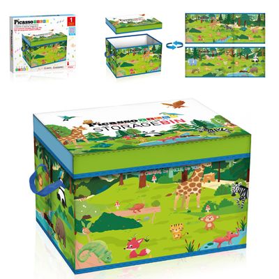 PicassoTiles Foldable Toy Storage Chest Box Forest Animal Theme Magnet Tile Organization Bin with Lid and Handles Magnetic Tiles Playroom Organizer STEM Early Educational Toys Boys Girls Ages 3+ PTA34