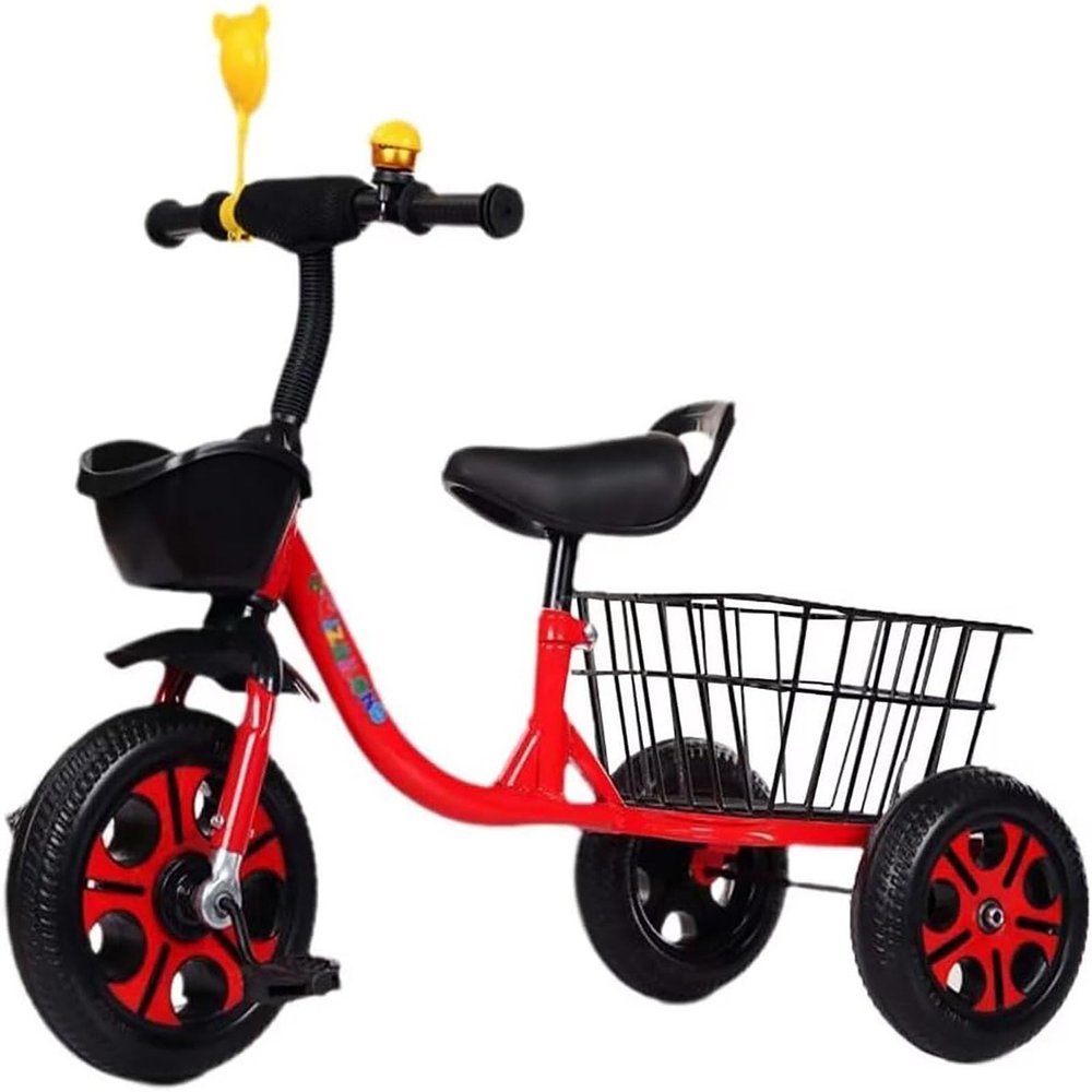 Kids Classic Tricycle,Kids Balance Bike,Toddler Tricycle with Basket,Metal Frame,Inflate-Free Wheels, for Boys and Girls Ages 2-7Year Old, Grows with Your Child(Red)