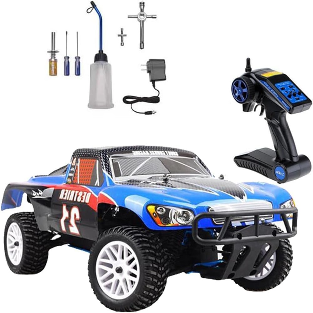 XMFHANG 1:10 Scale Nitro RC Car, 2.4Ghz 4WD RTR Trucks, 4X4 RC BUGGY with 18CPX Engine, Max 60 KM/H High Speed Off Road hobby RC Truck, 2 speed gearbox, alloy chassis, Gifts for Adults 20.8in large si
