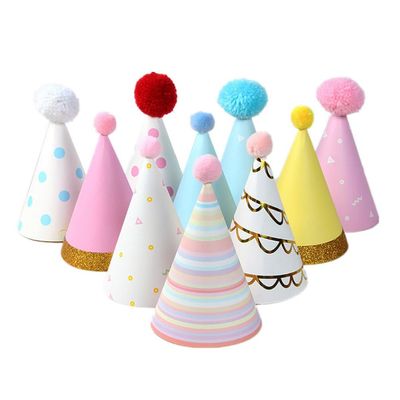 Alipis Kids Birthday Decorations 10pcs Stamping Pointed Hats Fuzzy Balls Birthday Party Decorative Hats for Children Unique and Eye-catching