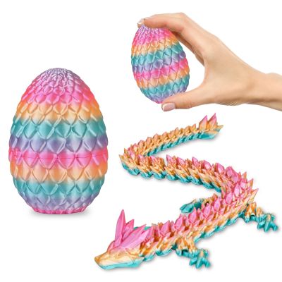 Small Dragon Eggs with Dragon Inside, 3D Printed Surprise Funny Gifts for Kids, Articulated Dragon Fidget Toys for Adults, Executive Desk Toys Office Room Dcor (Pastel Rainbow)