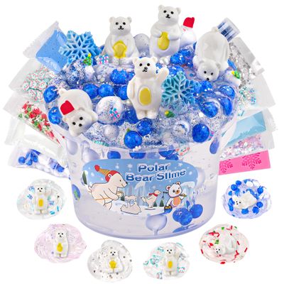 LAWOHO 300ml Polar Bear Slimes with Clay, Clear Slime Kit for Girls & Boys Ages 8-12 with 10 Packs Cute Add Ins for Kids Party Favors, Kid Slime Making Kit for Birthday Halloween Christmas Easter Gift