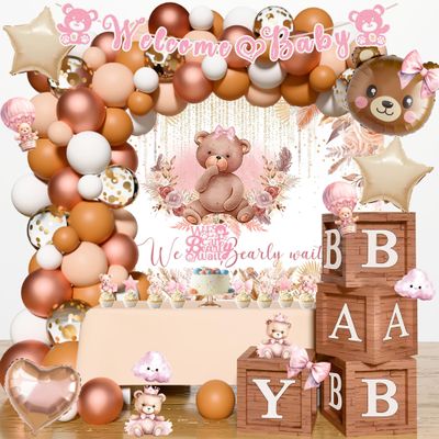 Bear Baby Shower Decorations for Girl Pink We Can Bearly Wait Baby Girl Baby Shower Supplies Bear Balloon Garland Banner Cake Cupcake Topper Baby Boxes for Bear Themed Baby Girl Baby Shower Dcor Kit