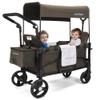 MOMFANN Stroller Wagon for 2 Kids, Baby Wagon Stroller with Adjustable Handle for Infants and Toddlers Includes Canopy & Organizer, Foldable and Convenient for Storage, Brown view 1