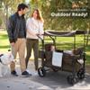 MOMFANN Stroller Wagon for 2 Kids, Baby Wagon Stroller with Adjustable Handle for Infants and Toddlers Includes Canopy & Organizer, Foldable and Convenient for Storage, Brown view 2