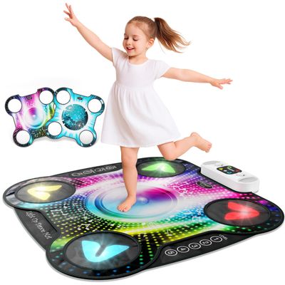 Kidzlane Light Up DJ Dance Mat for Kids - Bluetooth & AUX Compatible - 3 Fun Arcade Games - Adjustable Volume - Detachable Top Mats with Discoball & Speaker Motives - Durable Plastic - Multi-Color