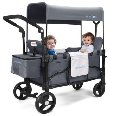 MOMFANN Stroller Wagon for Kids, Wagon Stroller Toddlers 2 Seaters, All-Terrain Baby Wagon Outdoor with Canopy, Parent Organizer, Adjustable Handle & Pull Bar for Infants and Toddlers, Gray