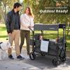 MOMFANN Stroller Wagon for Kids, Wagon Stroller Toddlers 2 Seaters, All-Terrain Baby Wagon Outdoor with Canopy, Parent Organizer, Adjustable Handle & Pull Bar for Infants and Toddlers, Gray view 2