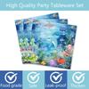 100 Pcs Ocean Under The Sea Party Dinnerware Ocean Paper Plates Napkins Forks Cups Dinnerware for Underwater World Sea Life Theme Baby Shower 1st 2nd 3rd 4th Birthday Party Decorations Supplies view 3