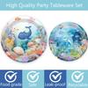100 Pcs Ocean Under The Sea Party Dinnerware Ocean Paper Plates Napkins Forks Cups Dinnerware for Underwater World Sea Life Theme Baby Shower 1st 2nd 3rd 4th Birthday Party Decorations Supplies view 4