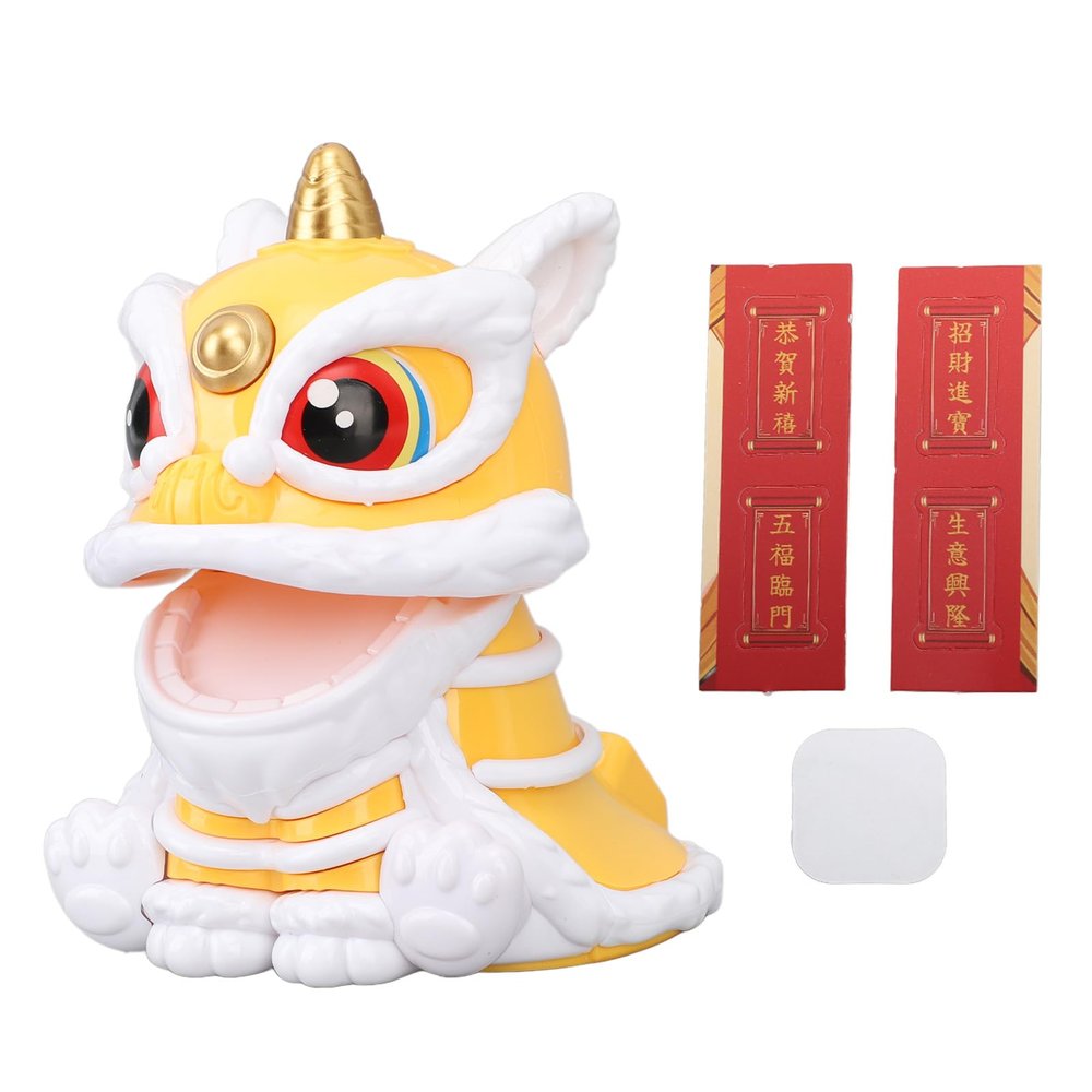 Jerliflyer Solar Powered Dancing Lion Ornament,Chinese New Year Lucky Dancing Lion Toy for Home Decoration and Car Interior Accessories(Yellow)