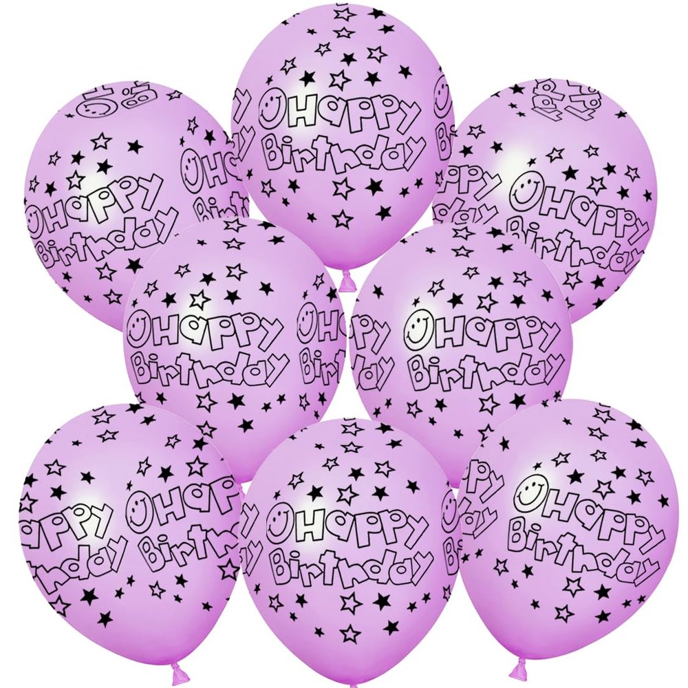 30Pcs Happy Birthday Printed Maca Purple Balloons 12In Latex Balloons for Kids Birthday Party Decoration