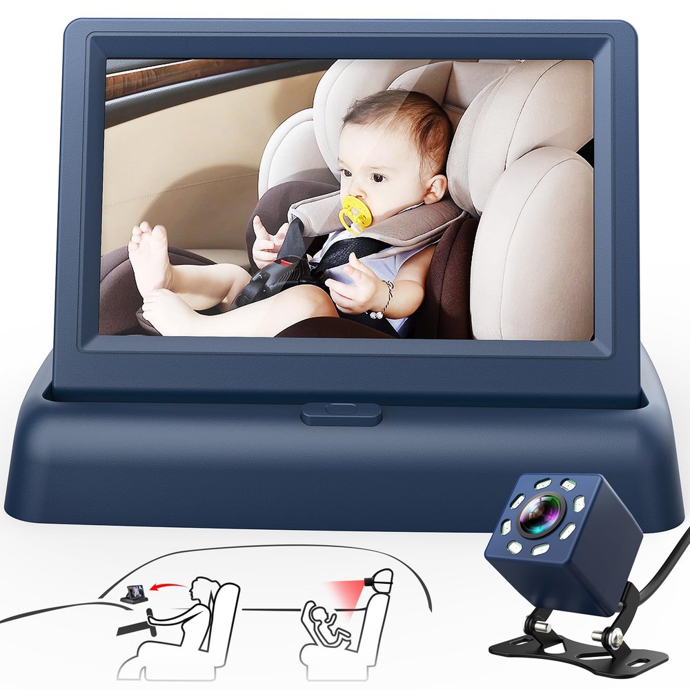 Baby Car Camera, 4.3" Display with HD Night Vision Function Baby Car Mirror, Safety Rear Facing Car Seat Camera Baby Car Monitor to Observe Baby's Every Move