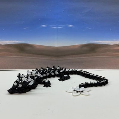 3D Printed Dragon, 12" Articulated Black and White Cherry Blossom Dragon, Fidget ADHD Autism Toy, Relief Anxiety Dragon Toy D019-DR