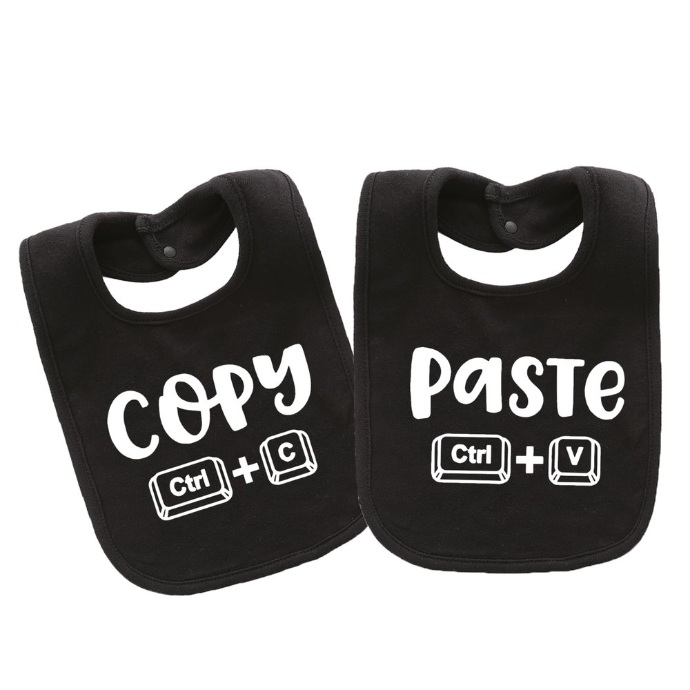 AOUYOA 2-Pack Baby Twins Bibs Copy Paste Soft Cotton Matching Feeding Bib Twin Newborn Infant Boys Girls(black)