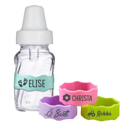 2 Pieces Personalized Water Bottle Labels Custom Silicone Name Bands For Kids Cups Bottle Labels Daycare Reusable For Daycare Classroom, Home,Dining Room Table, Baby Shower Gifts