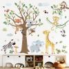 decalmile Large Forest Animal Tree Wall Decals Jungle Elephant Monkey Giraffe Wall Stickers Kids Room Baby Nursery Room Wall Decor view 1