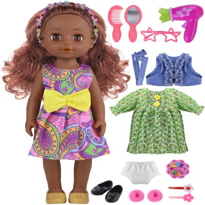 GAGAKU Black Doll for Girls, 14" Black Dolls Set for Toddlers Kids 1 2 3 4 5 6 Years Old, Black Girl Baby Doll with Hair to Comb, Including Doll Dress Clothes Outfits Hair Accessories