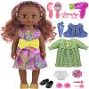 GAGAKU Black Doll for Girls, 14" Black Dolls Set for Toddlers Kids 1 2 3 4 5 6 Years Old, Black Girl Baby Doll with Hair to Comb, Including Doll Dress Clothes Outfits Hair Accessories view 1