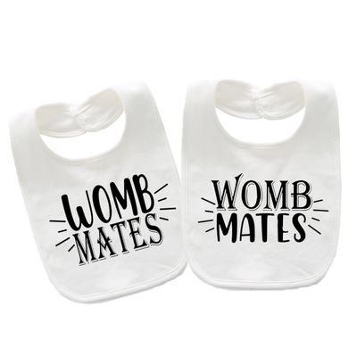AOUYOA Baby Twins Bibs Womb Mates Newborn Baby Bibs Cute Toddler Bibs Set For Unisex Boys Girls(white)