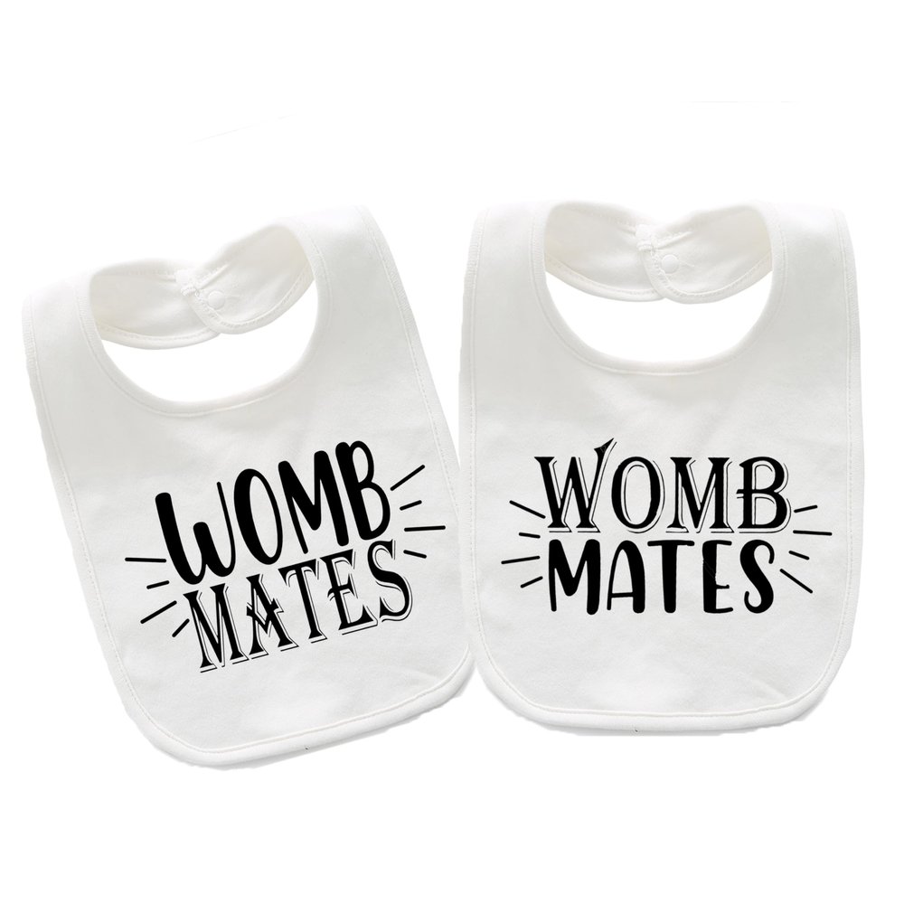 AOUYOA Baby Twins Bibs Womb Mates Newborn Baby Bibs Cute Toddler Bibs Set For Unisex Boys Girls(white)