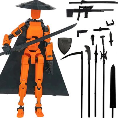 PkghoKids T13 Already Assembled Action Figure Accessories,T13 Multi-Jointed Movable 3D Printed Toys (Orange)