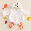 Twopumpkin Baby Chick Halloween Costumes Cute Infant Toddler Girl Boy Duck Costume Cape Sleeve Fuzzy Romper+Striped Leggings (Hooded Chicken 2pcs White, 12-18 Months) view 2