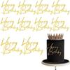 10pcs Side Happy Birthday Cake Topper Gold Acrylic Birthday Cupcake Topper for Kids Birthday Party Cake Decorations (A) view 1