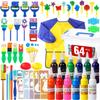 64 Pack Washable Paint Set, 12 Colors Non Toxic Finger Paints with Sponges, Paint Brushes, Waterproof Paint Smock, Palettes, Cards, Storage Box for Art, Crafts, Children Age 12+ and Adults(2 oz Each) view 1