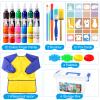 64 Pack Washable Paint Set, 12 Colors Non Toxic Finger Paints with Sponges, Paint Brushes, Waterproof Paint Smock, Palettes, Cards, Storage Box for Art, Crafts, Children Age 12+ and Adults(2 oz Each) view 3