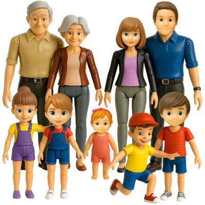 Dollhouse People, Bendable Dollhouse Family Set 9 Poseable Figures Including Grandpa, Grandma, Mom, Dad, Sister, Brother, Cousins, and a Baby Girl Perfect for Dollhouse Play and Imaginative Fun