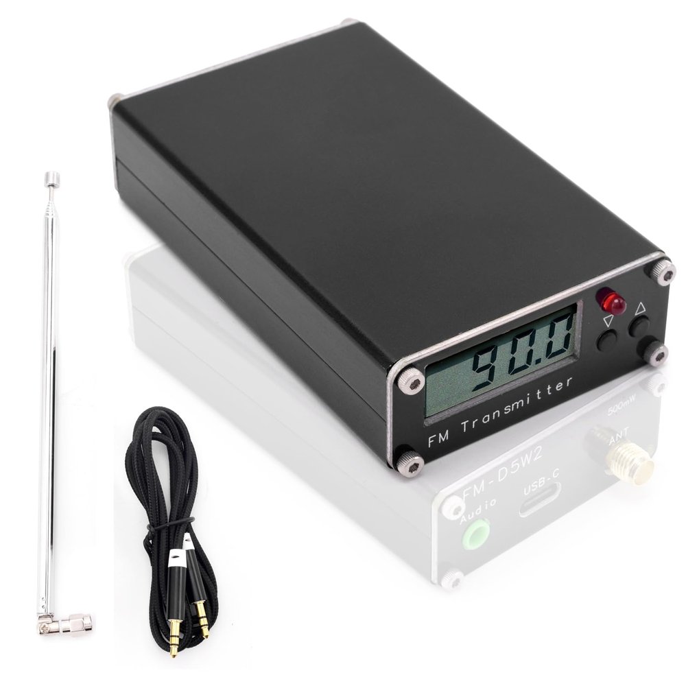 0.5W Frequency Modulation Emitter 76-108 500mW Digital Display Stereo Transmitting Device Type-C Interface with 2000M Transmission Distance for Churches Car Radio Broadcast Campus Station
