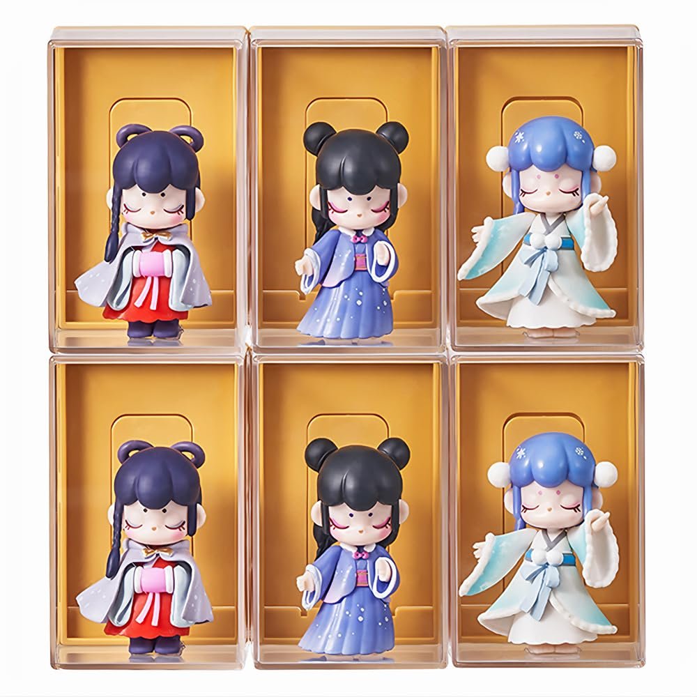 6Pcs Acrylic Display Case for Minifigures,Clear Display Box with ID Card Slot ,Wall Mounted Dustproof Display Cabinet Box for Minifigure(Yellow)