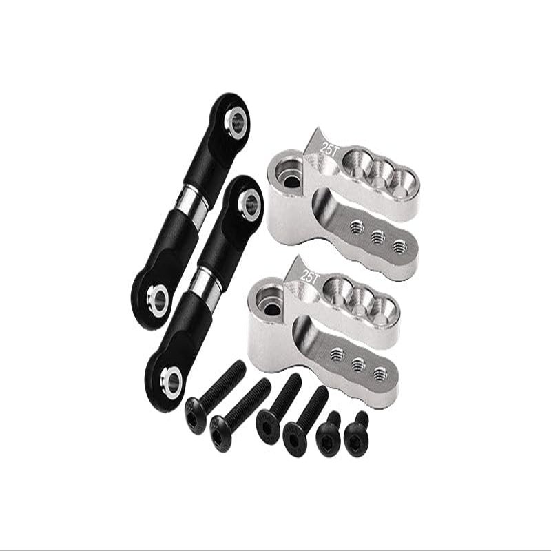 Aluminum 7075 Alloy Servo Horn 25T with Stainless Steel Adjustable Steering Link for Traxxas 1:10 E-Revo VXL Brushless/Revo 3.3 / Slayer Pro/Summit/T-Maxx 3.3/1:7 AWD XO-01 Upgrades - Silver