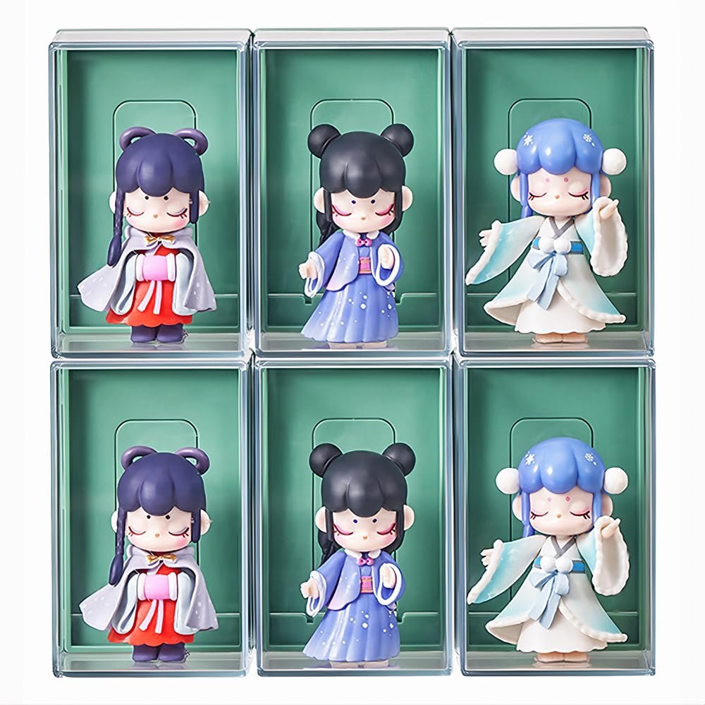6Pcs Acrylic Display Case for Minifigures,Clear Display Box with ID Card Slot ,Wall Mounted Dustproof Display Cabinet Box for Minifigures(Green)