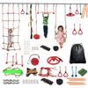 Slsy 60FT Ninja Warrior Obstacle Course for Kids, Complete 13-Obstacle Slackline Kit with Monkey Bar, Swing, Balance Belt, Climbing Ladder & Net, Durable Outdoor Playset Equipment view 1