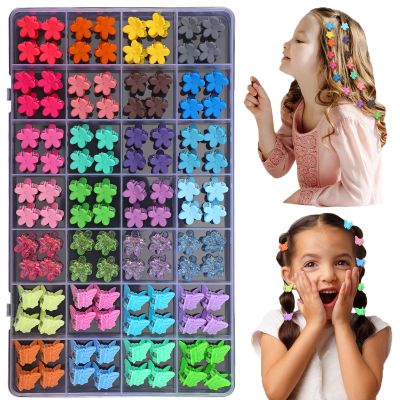 112 Pcs Baby Hair Clips - 28 Color Mini Flower and Butterfly Clips for Girls, Toddlers - Small Claw Clips With Organizer Box - Cute Hair Accessories
