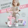 SEREED Colorful Lighting Toddler Tricycle for 2-5 Years Old Girls, Adjustable Seat&Handlebar Trike, Removable Basket, Birthday Gift Idea for Kids Ages 2+ (Pink) view 2