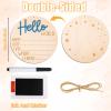 Baby Announcement Sign Plate, 5.9in Wooden Newborn Disc Board with Ink Pad for Hand & Footprints Hello Birth Plaque Gift for World New Parents Nursery Photo Prop Baby Disc Circle (Black) view 2