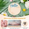 Baby Announcement Sign Plate, 5.9in Wooden Newborn Disc Board with Ink Pad for Hand & Footprints Hello Birth Plaque Gift for World New Parents Nursery Photo Prop Baby Disc Circle (Black) view 3