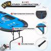 ECOTOUGE 9-Player Poker Table, Casino Leisure Table with Stainless Steel Cup Holders, Texas Hold'em Poker Table with Padded Rail, Blue view 4