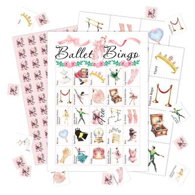 Ballet Bingo Game Cards, Pink Ballerina Bingo Games Decor, Dancing Lover Favors, Ballet Themed Party Activity For Women Adults Family Holiday Gathering BIngo Cards-06