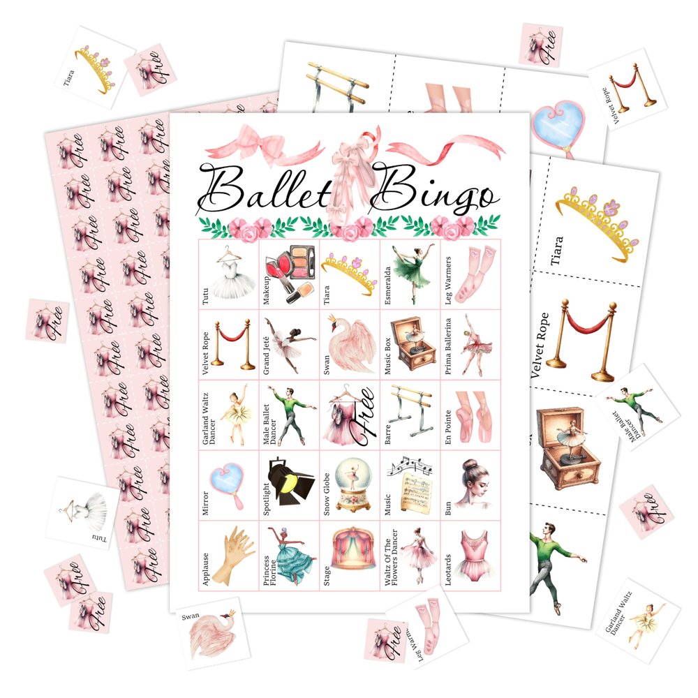 Ballet Bingo Game Cards, Pink Ballerina Bingo Games Decor, Dancing Lover Favors, Ballet Themed Party Activity For Women Adults Family Holiday Gathering BIngo Cards-06