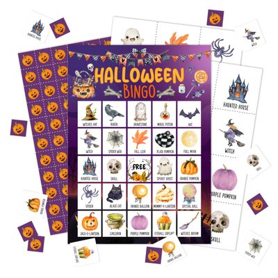 Zcsni Halloween Bingo Game Cards, Halloween Party Bingo Games Decor, Halloween Themed Party Activity, Large Group Halloween Party for Adults Family Holiday Gathering Perfect Bingo Cards -07
