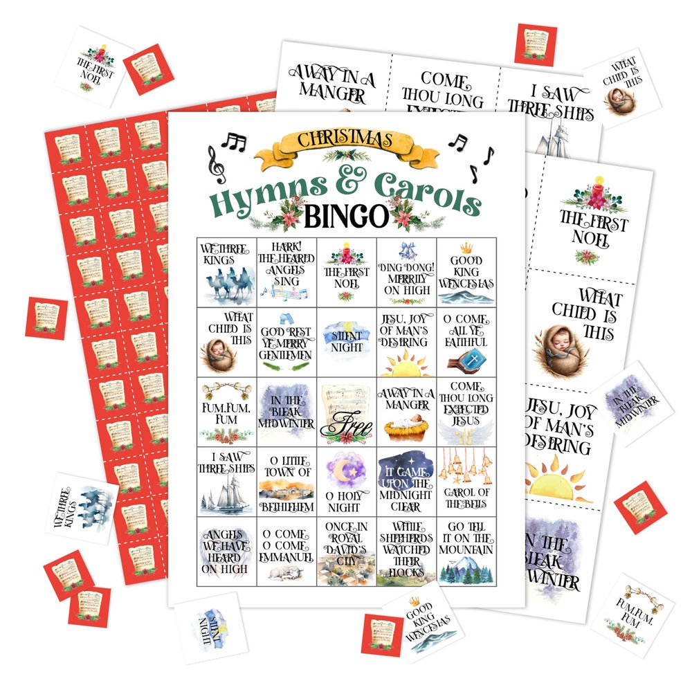 Zcsni Christmas Bingo Game Cards - Winter Themed Party Activity for Large Groups - Family Holiday Gathering