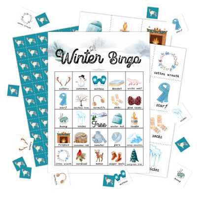 Zcsni Winter Bingo Game Cards, Snowman Bingo Games Decor,Christmas Winter Woodland Themed Party Activity Decor Favors for Adults Family Holiday Gathering -11