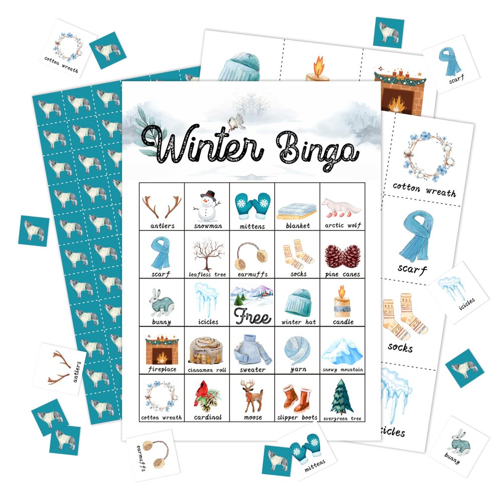 Zcsni Winter Bingo Game Cards, Snowman Bingo Games Decor,Christmas Winter Woodland Themed Party Activity Decor Favors for Adults Family Holiday Gathering -11