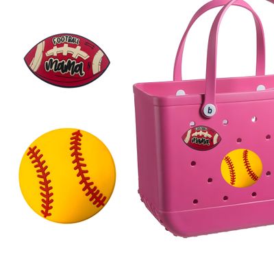 Bogg Bag Accessories, Charms for Bogg Bag Original All Models, PVC Rubber Decoration Charms Compatible with Baby Bogg Bag, Perfect for Beach Tote Bags and Handbags, (Football + Baseball)