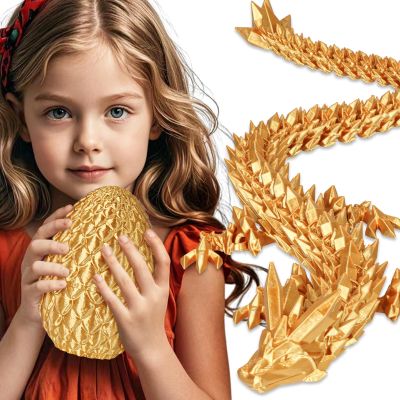 Large Dragon Eggs with Dragon Inside, 3D Printed Surprise Funny Gifts for Kids, Articulated Dragon Fidget Toys for Adults, Executive Desk Toys Office Room Dcor (Gold)
